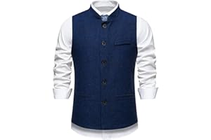 Autumn British Style Retro Vest For Men Stand Collar Tweed Suit Vest Waistcoat Vintage Gentleman