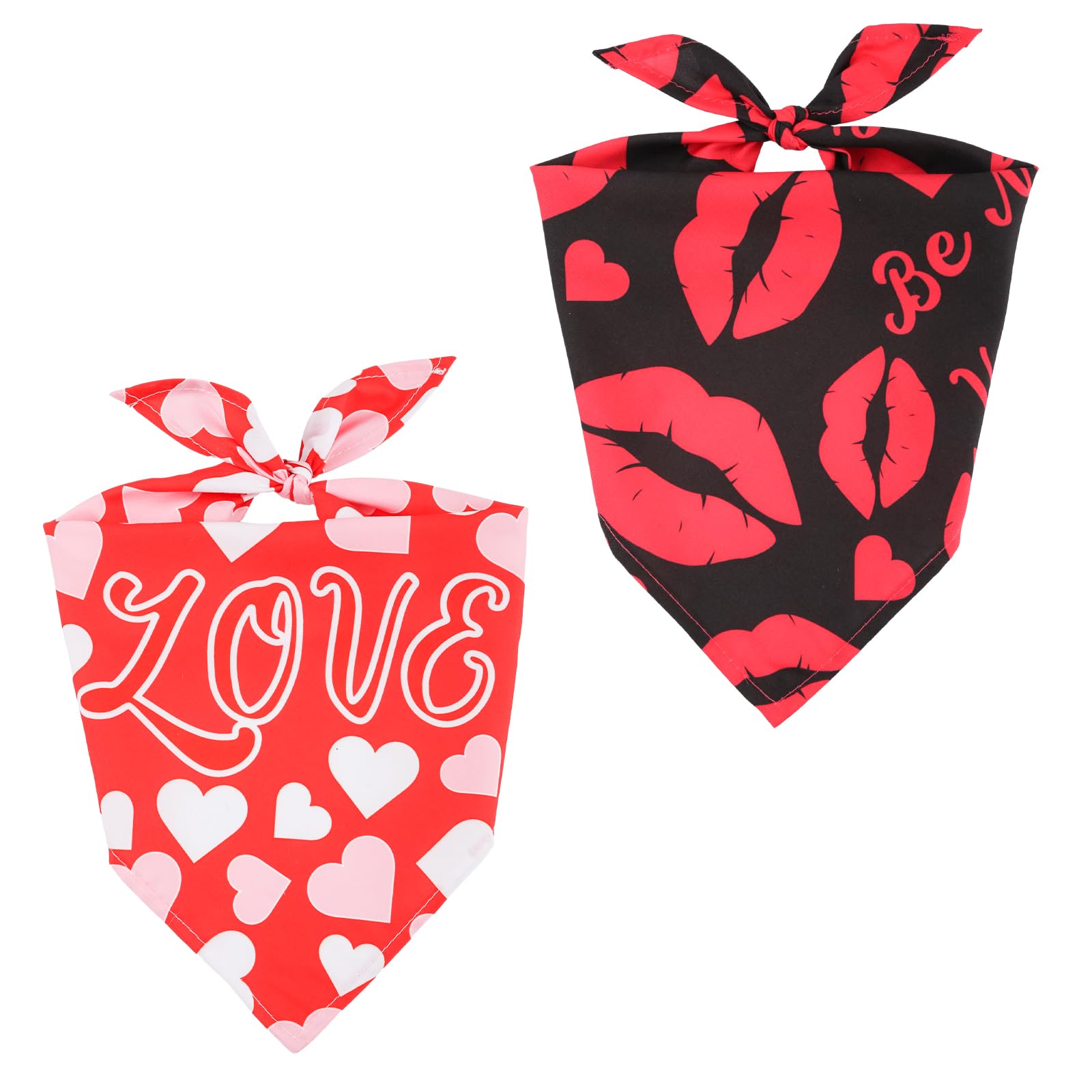 Photo 1 of 2pcs Valentine's Day Dog Bandanas, 2 Styles Universal Size Dog Scarf Bibs Triangle Romantic Holiday Dog Costume for Small, Medium, Large Dog Cat (Love Heart, Black Lip)
