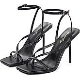 Elisabet Tang Women's Thong Heeled Open Toe Ankle Buckle Strap Heeled Sandals Stylish Dress Shoes