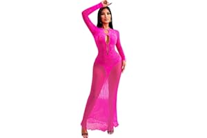 RSLOVE Sexy Lingerie Lace Bodystockings - Fishnet Babydoll Lingerie for Women Floral Lace Maxi Dress Cut Outs Nightgown