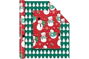 WERNNSAI Christmas Wrapping Paper - 1 Roll Christmas Snowman Gift Wrapping Paper Red Xmas Gift Wrap for Holiday Gift Packing 