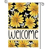 AVOIN colorlife Sunflower Bee Spring Summer Garden Flag 12x18 Inch Double Sided Outside, Welcome Seasonal Yard Outdoor Flag Black