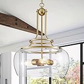 WUZUPS Chandelier Rustic Farmhouse Industrial Round Ceiling Pendant LED Light Fixture Clear Seeded Glass Shade for Dining Roo