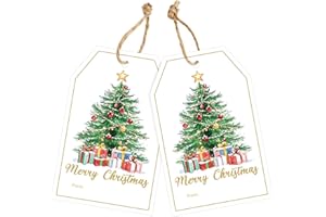 joycraft 50Pcs Merry Christmas Tags with String - 3.3x2.1 in White Paper Holiday Hangtags, Christmas Tree Gift Tags for Party Favor, Candy Bags, DIY Craft, Teacher Appreciation