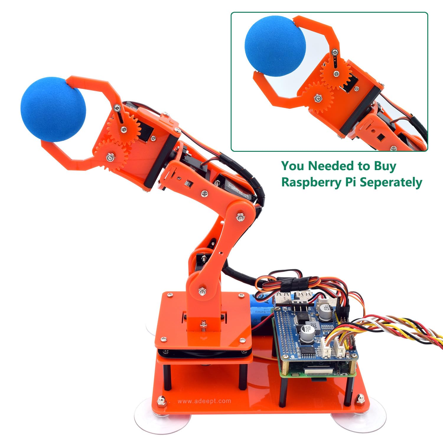 Adeept 5-DOF Robotic Arm Kit Compatible with Raspberry Pi 4 B 3 B+ B A+, Programmable DIY Coding STEM Educational 5 Axis Robot Arm with Python Code and Tutorials(PDF) - Orange