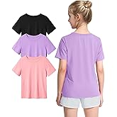 KEREDA Girls Athletic Shirts Quick Dry Short Sleeve Crew Neck T Shirts, Summer UPF 50+ Tee Tops for Teen Girls 3 Pack