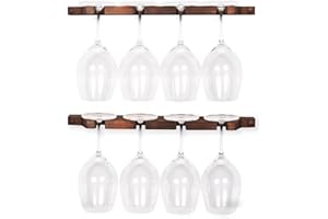 Rustic State Suvla Wall Mounted Wood Stemware Rack Hanging Shelf Glassware Holder Bar Organizer with 8 Wine Glass Storage 17 