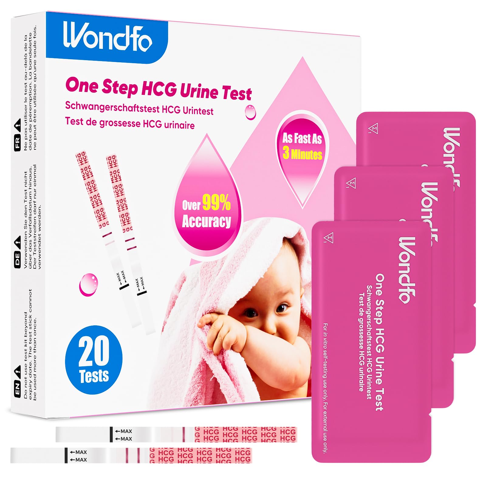Wondfo Pregnancy Test Strips Early Detection Pregnancy Test 10mIU Sensitive, 20 Pack