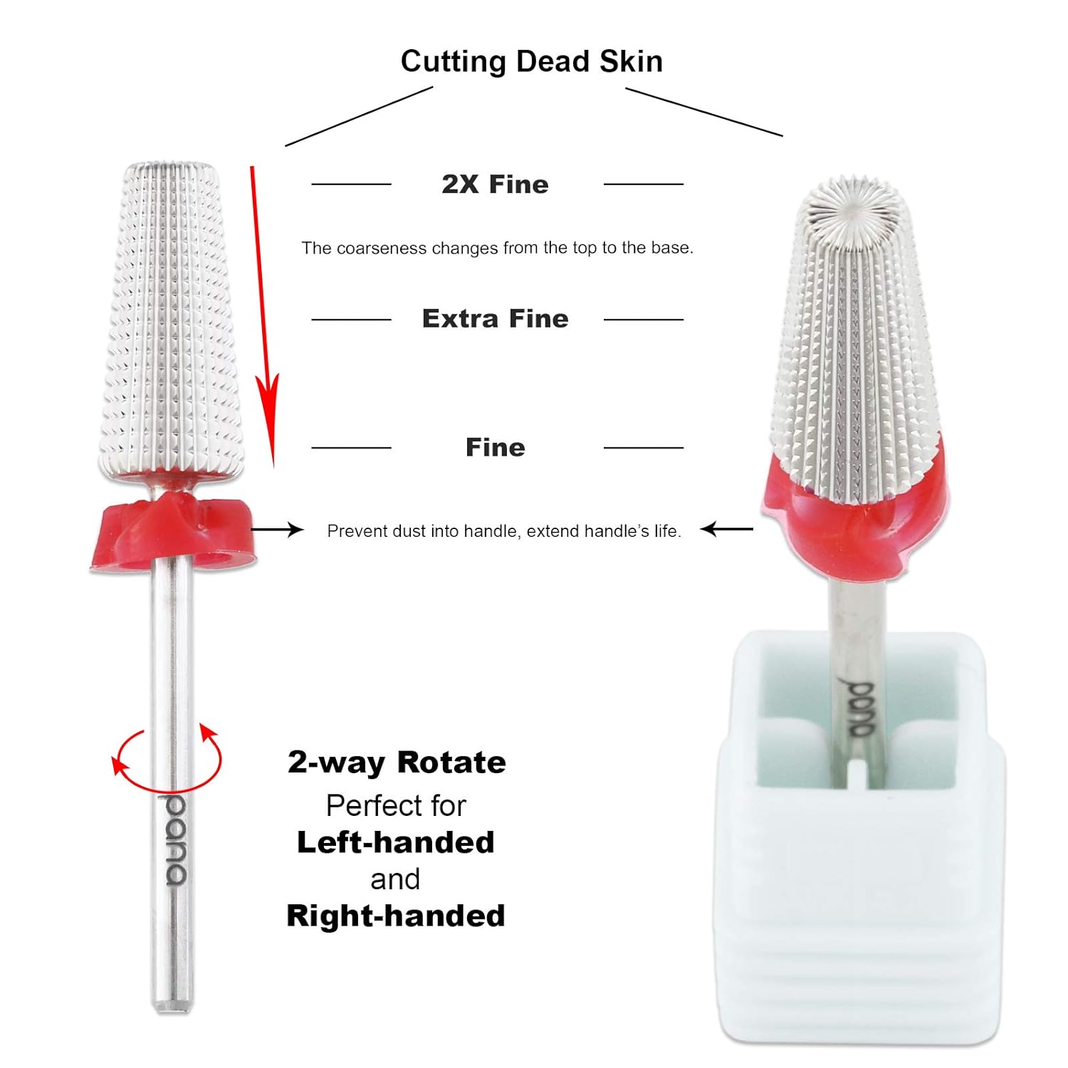 PANA Nail Carbide 5 in 1 Bit - Two Way Rotate use for Both Left and Right Handed - Fast remove Acrylic or Hard Gel - 3/32" Shank - Manicure, Nail Art, Drill Machine (Fine, Silver) : Beauty