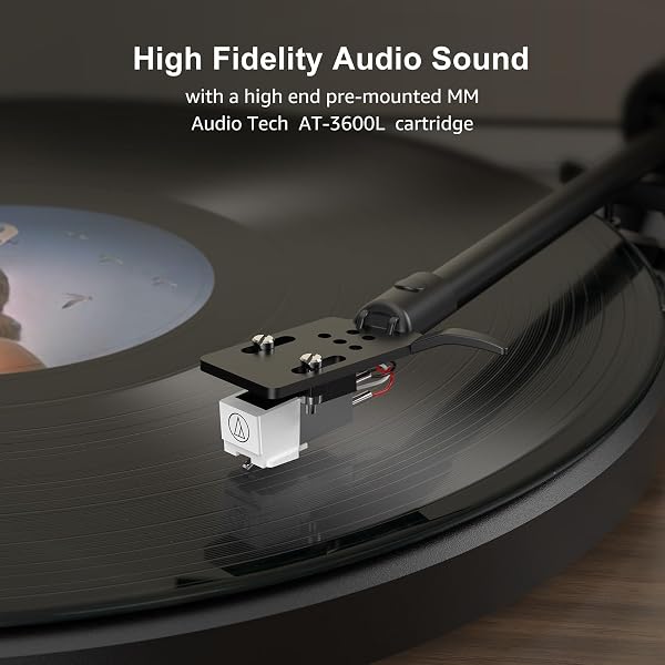 VINYL RECORD PLAYER BUILT IN HIFI STEREO SPEAKERS BT WIRELESS INPUT BELT DRIVE IRON PLATTER TURNTABLES FOR VINYLS RECORDS WITH MM AUDIO AT-3600L CARTRIDGE SOFT WARM LIGHT DESIGN WOODEN CREAM WALNUT