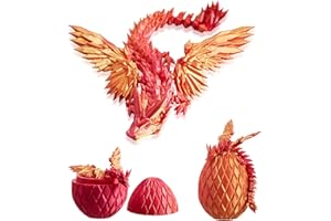 OSCREP 3D Printed Dragon Eggs with Dragon Inside Flying Dragon Flexible Wing Mystery Dragon Egg Articulated Dragon Gift 3D Dragon Easter Basket Stuffers Home Desk Decor Fidget Toy (Laser Red)