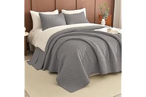 Lady Ann Gray Oversized King Bedspread 128x120, 3Pcs Extra Large Farmhouse Lightweight King Quilt Bedding Set Soft Quilted Leaves Pattern Printed Bedspreads for All Season