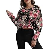 MATEAM Womens Workout Tops Casual Sweatshirt Long Sleeve Cropped t Shirts Crewneck Loose Fit Clothing for Women Trendy