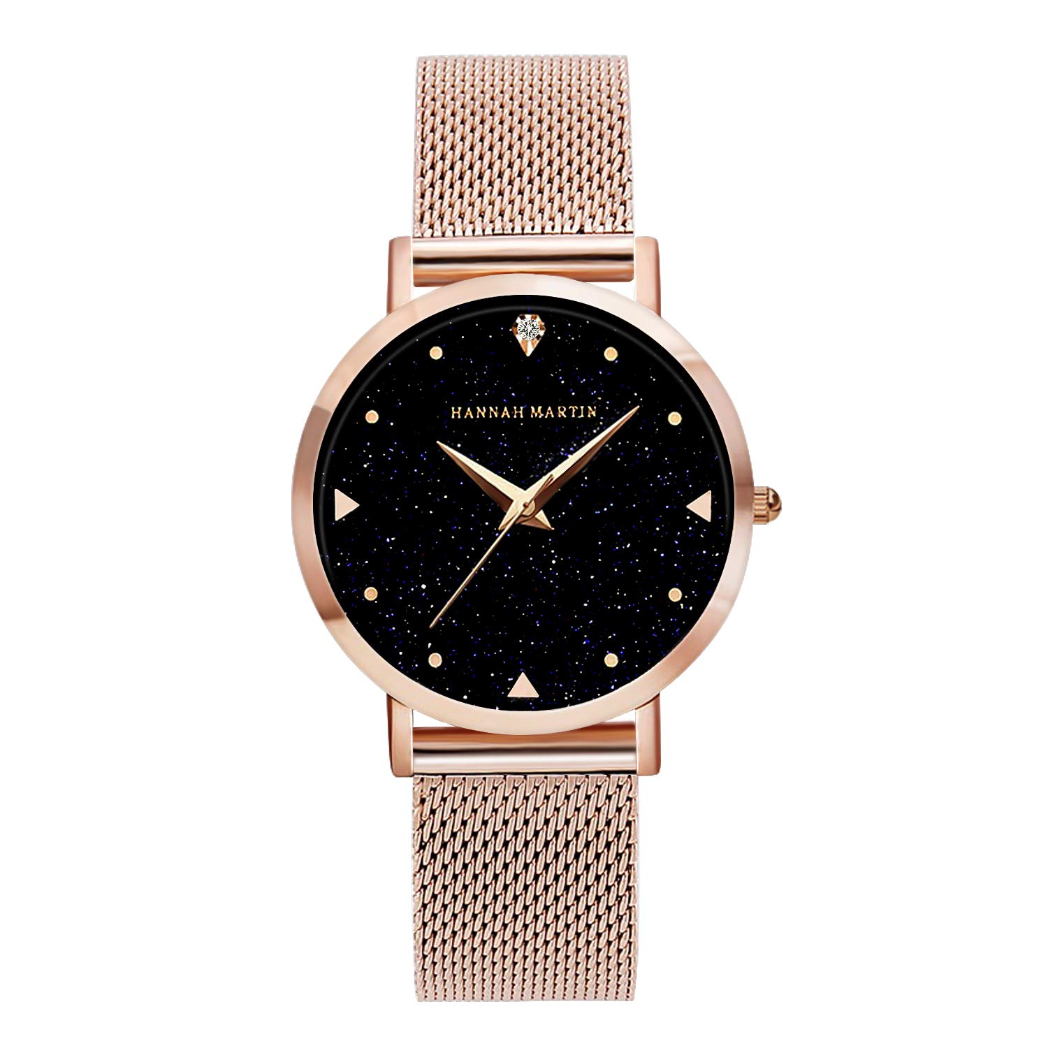 Zwini Ladies Watch 3ATM Waterproof Quartz Watches for Women Lady Wrist Watches with Rose Gold Stainless Steel Mesh Strap Fashion Women Watches with Blue Elegant Starry Sky Dial