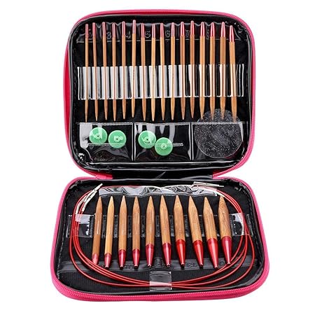 Akozon Austauschbare Stricknadeln Austauschbare Carbonized Bambus Nadeln Set Aluminium Rundstricknadeln Ring Set