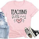 CQF Teacher Shirt Women Teaching Fills My Heart Printed T-Shirt Casual Teachers Tee Tops
