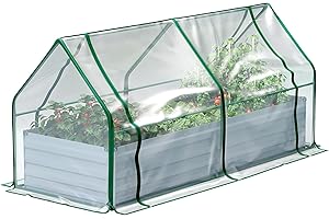 Foxlang 8x3x1.5ft Galvanized Raised Garden Bed with Cover,Outdoor Planter Box Metal Patio Kit Planting Bed for Vegetables Flowers Herb,Grey