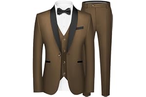 WEEN CHARM Mens Suit Slim Fit Tuxedo 3 Piece One Button Shawl Lapel Blazer Jacket Vest Pants Set for Prom Party
