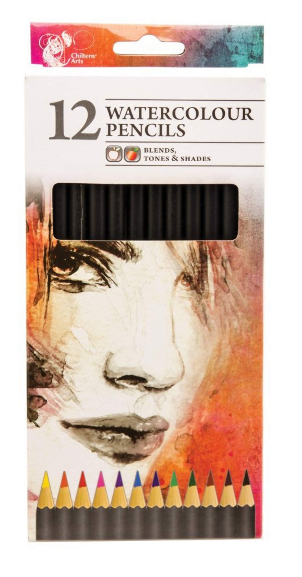 Pack Of 12 Artist Watercolour Colouring Pencils Assorted Colours Blends Tones