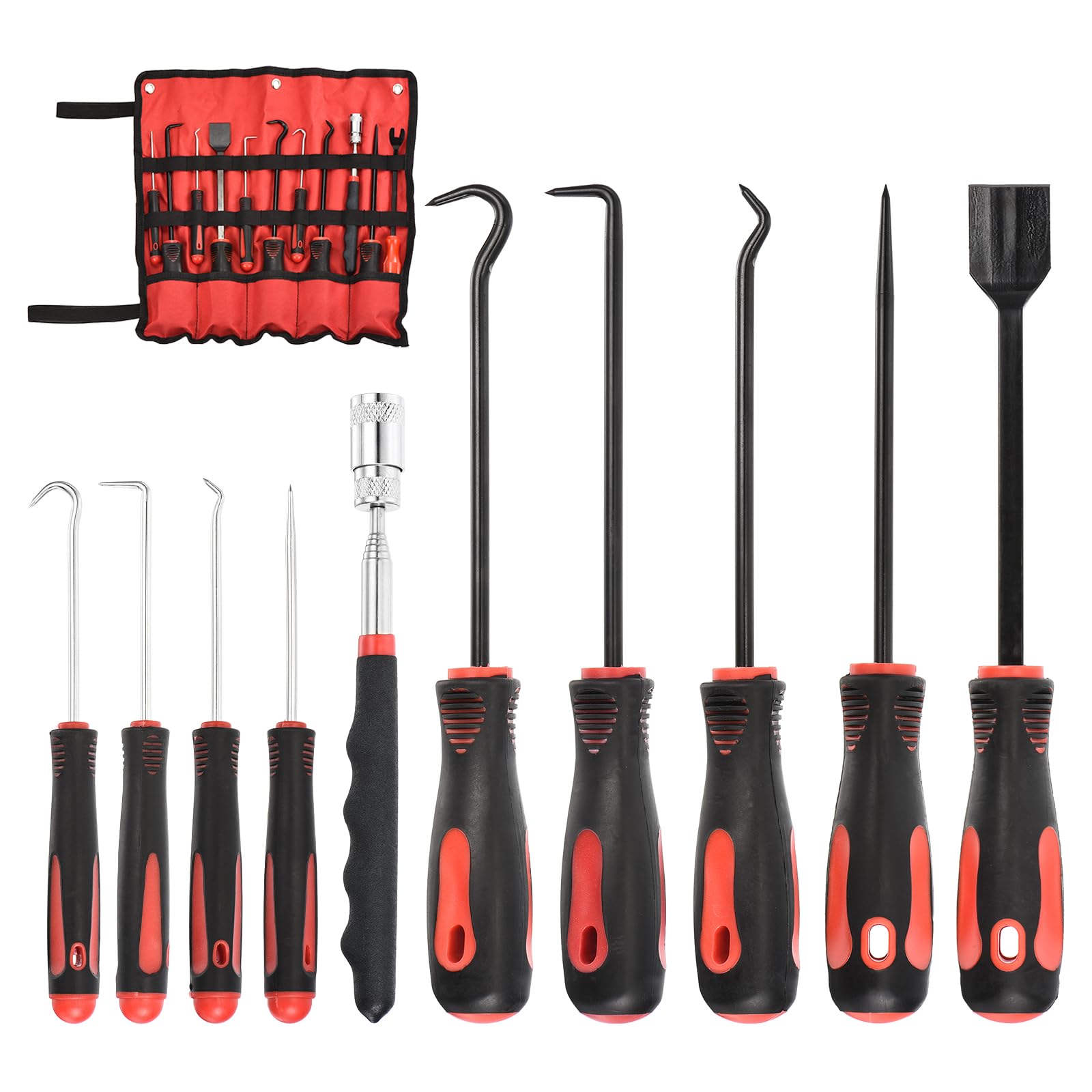 PATIKIL 10 Pieces Precision Hook and Pick Up Set Mechanic with Gasket Scraper Magnetic Telescoping Pick Tool Long Hose Puller Hooks for Automotive Electronics Tool