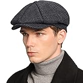 Mens Newsboy Cap High Woolen Tweed Gatsby Hat Ivy Cabbie Flat Golf Cap for Fathers Women Unisex