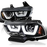 SPEC-D TUNING Jet Black Dual LED Tube Projector Headlights | For 2011-2014 Dodge Charger