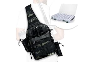 Rodeel Fishing Tackle Sling Shlouder Backpack with Fishing Rod Holder, Lure Bag with a Tray, Water Resistant & Weatherproof, Large Storage, for Fly Fishing, Outdoor Sports, Camping, Hiking