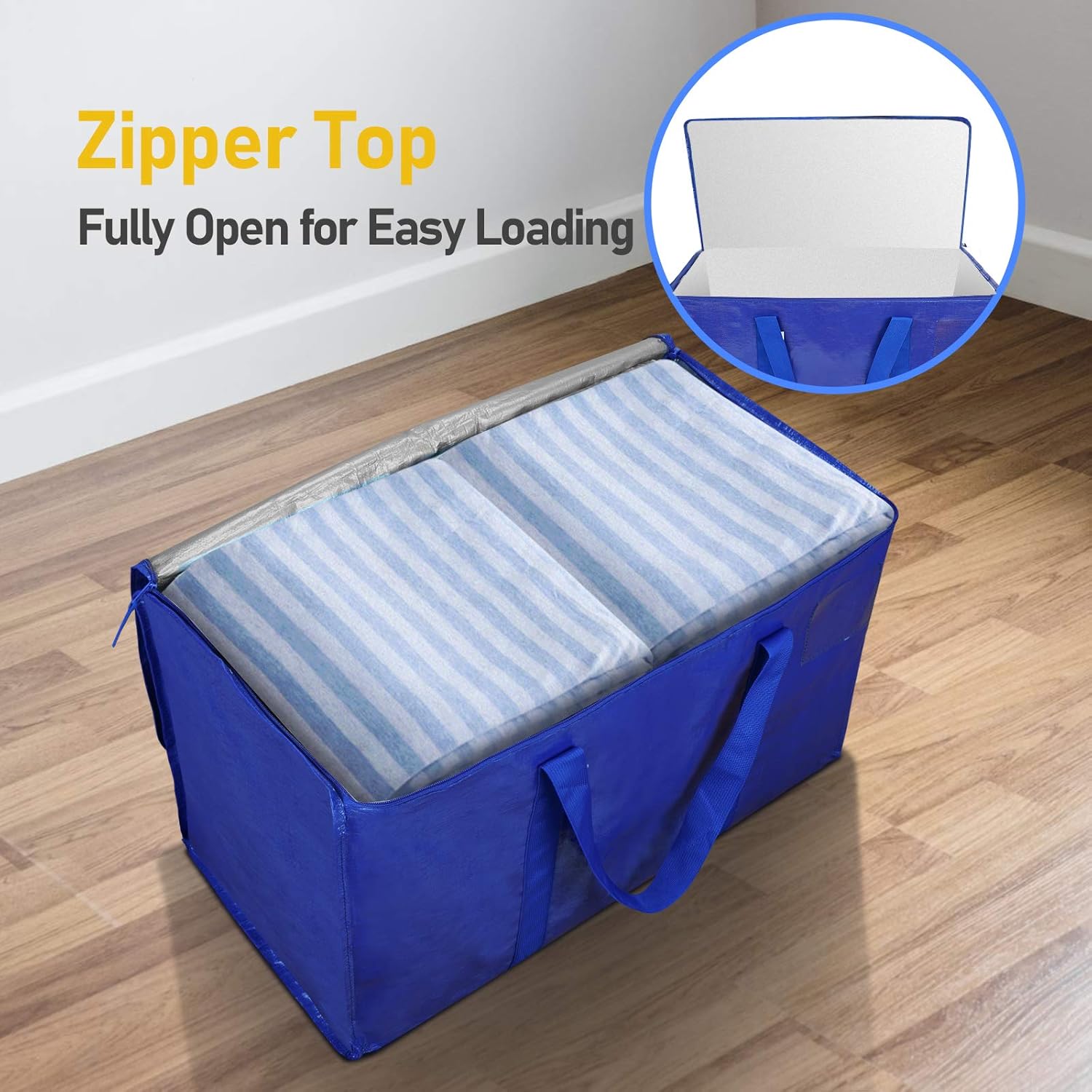 TICONN 2 Pack Extra Large Moving Bags with Zippers & Carrying Handles, Heavy-Duty Storage Tote for Space Saving Moving (Blue): Home & Kitchen
