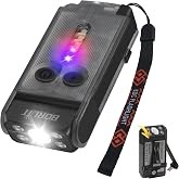 BORUIT V30 LED Small Powerful EDC Flashlight with Red and 365nm UV Light,180&deg;Rotation,USB A/C-C Rechargeable Pocket Flat Keychain Flashlight with Clip,120DB Buzzer,Power Bank Function(Black)