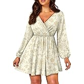 domirica Easter Dress for Women Lantern Sleeve Floral 2025 Fashion Empire Waist V Neck A Line Holiday Party Mini Dress