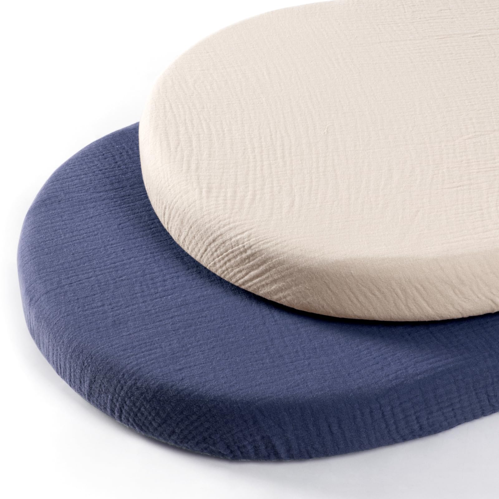 Photo 1 of lulumoon Baby Muslin Bassinet Sheets: Cotton Bassinet Sheets Neutral for Boys and Girls - Fitted for Oval Rectangle or Hourglass (Navy & Cream, Standard Bassinet)