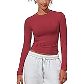 PrettyGuide Women's Cotton Jersey Long Sleeve Shirts Tight Fit Crewneck Crop Tops Basic Fall Going Out Y2K Tops