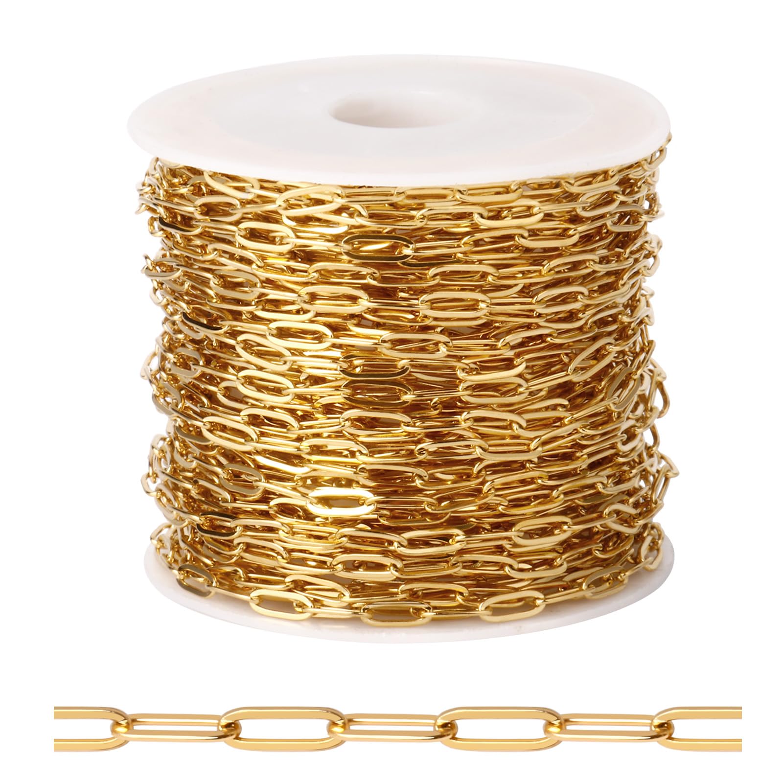 Photo 1 of [33FT] 18K Gold Plated Paperclip Chains for Jewelry Making, 2.5mm Wide 304 Stainless Steel Paperclip Link Chain Roll Bulk for DIY Jewelry Making Craft