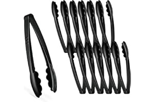 [Black Tongs 7.5'' Inches] Plasticpro 7.5'' Serving Tongs Heavy Duty Reusable Kitchen and BBQ Black Serving Tong for party's,