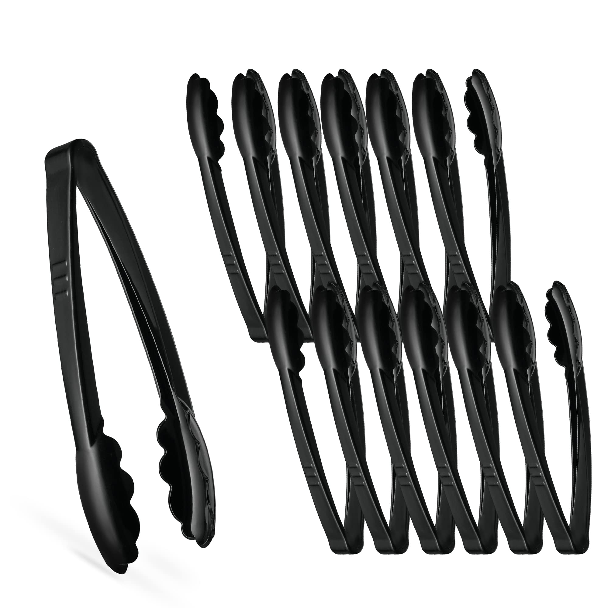 Photo 1 of [Black Tongs 7.5'' Inches] Plasticpro 7.5'' Serving Tongs Heavy Duty Reusable Kitchen and BBQ Black Serving Tong for party's, Caterings, Events, Buffet, Weddings, And every Day use Pack of 12