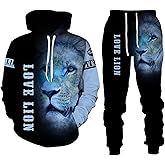 Ufehaho Lion King 3D Printed Men's Hoodies Sweater Set Pullover Tracksuit for Big and Tall 2 Piece Sweatshirt Suit