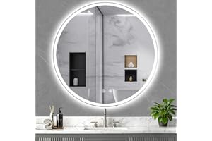 KQTULH 36 Inch LED Bathroom Mirror: Round Vanity Mirror with Lights, Dimmable & 3 Color Change, Backlit&Front Lit,4MM Tempered Glass, Shatterproof, Anti-Fog Bathroom Shower Mirror, espejos para baños con luz