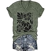 Women's T-Shirts V-Neck Boho Flowers Wildflowers Graphic Tees Shirts Cute Casual Summer Tops Short Sleeve T Shirt