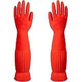 ThxToms Rubber Dishwashing Cleaning Gloves (2-Pair) - Fleece Lined, Reusable, Waterproof with Extra-Long Cuff & Anti-Slip Des