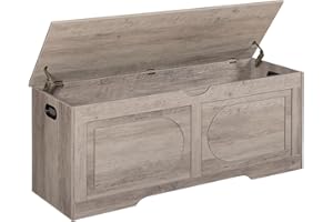 MAHANCRIS Storage Chest, 47.2” Toy Box, Entryway Storage Trunk, Shoe Bench with Storage, Engineered Wood Storage Cabinet with 2 Safety Hinges, Entrance Bench for Living Room, Grey SCGY2201