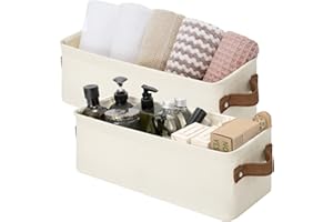 StorageWorks Narrow Storage Bins, Small Basket for Closet and Shelves, Fabric Organizer with Handles, Toilet Paper Storage, Natural Color, 2-Pack
