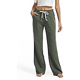 SEVEGO Tall Women Casual Linen Pants 30"/32"/34"/36" Inseam Drawstring Smocked Waist Beach Summer Trousers with Pockets