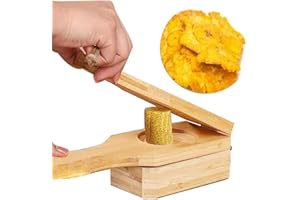 Generic 2 in 1 Wooden Tostonera Plantain Press with Handle, Reusable Banana Press Maker, Plantain Press Smasher, Portable Pla