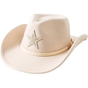 Jastore Western Cowboy Hat for Kids Girls Star Cowgirl Hat Wide Brim Fedora Hat Rodeo Party Hats with Buckle Blet