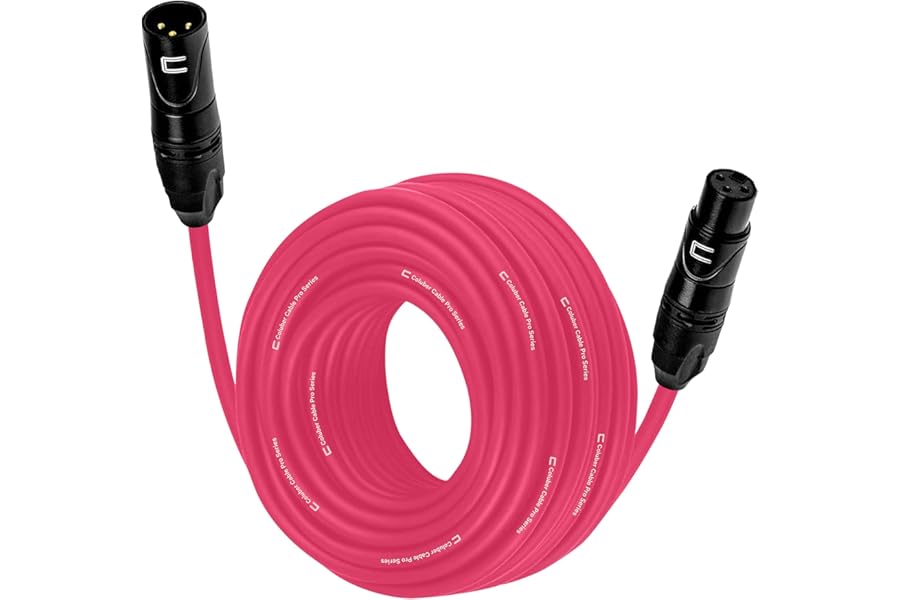 Balanced XLR Cable Male to Female - 35 Feet Pink - Pro 3-Pin Microphone Connector for Powered Speakers, Audio Interface or Mixer for Live Performance & Recording