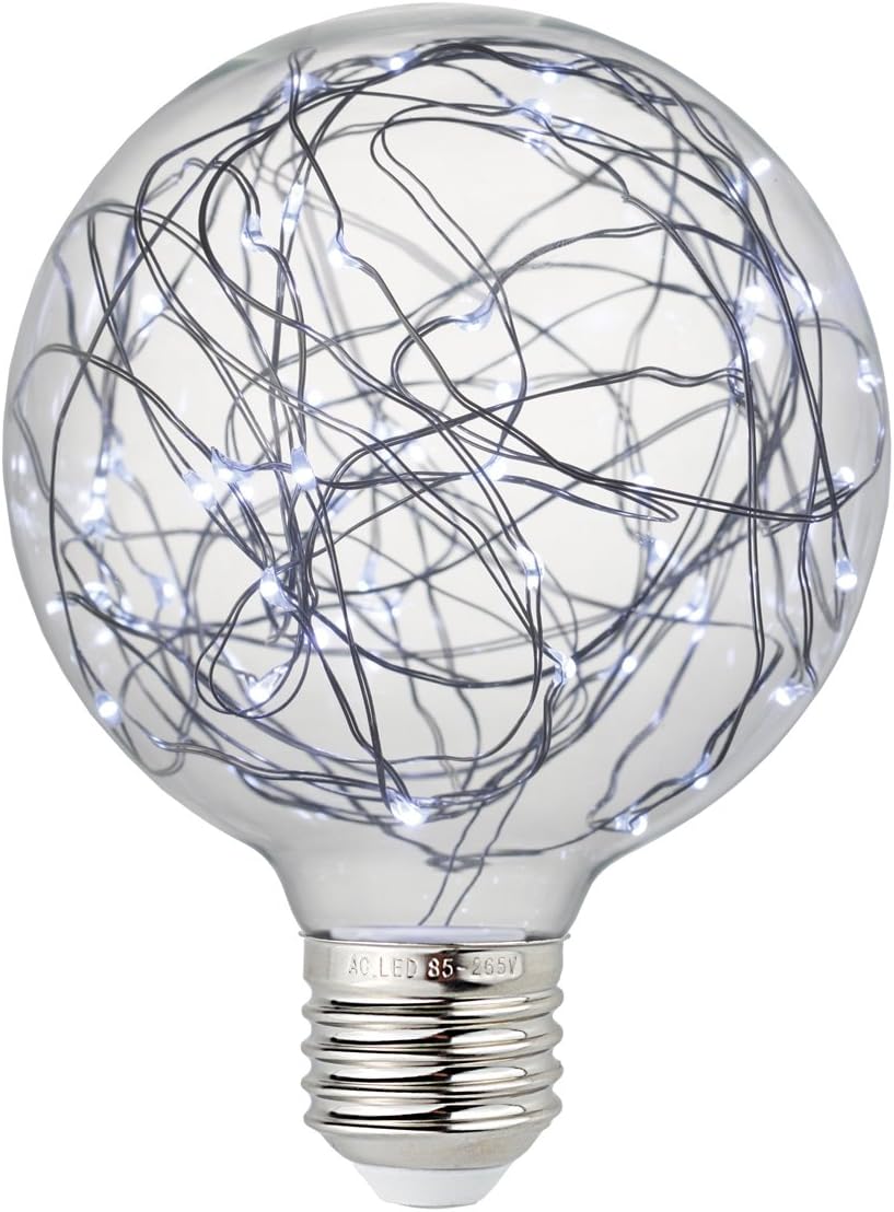 Judy Lighting - G95 LED Globe Fairy Light Bulb for Ambient Night Lighting, E26 Standard Medium Base Edison with Starry Decorative String Lights for Bathroom, Bedroom, Living Room (Cold White)