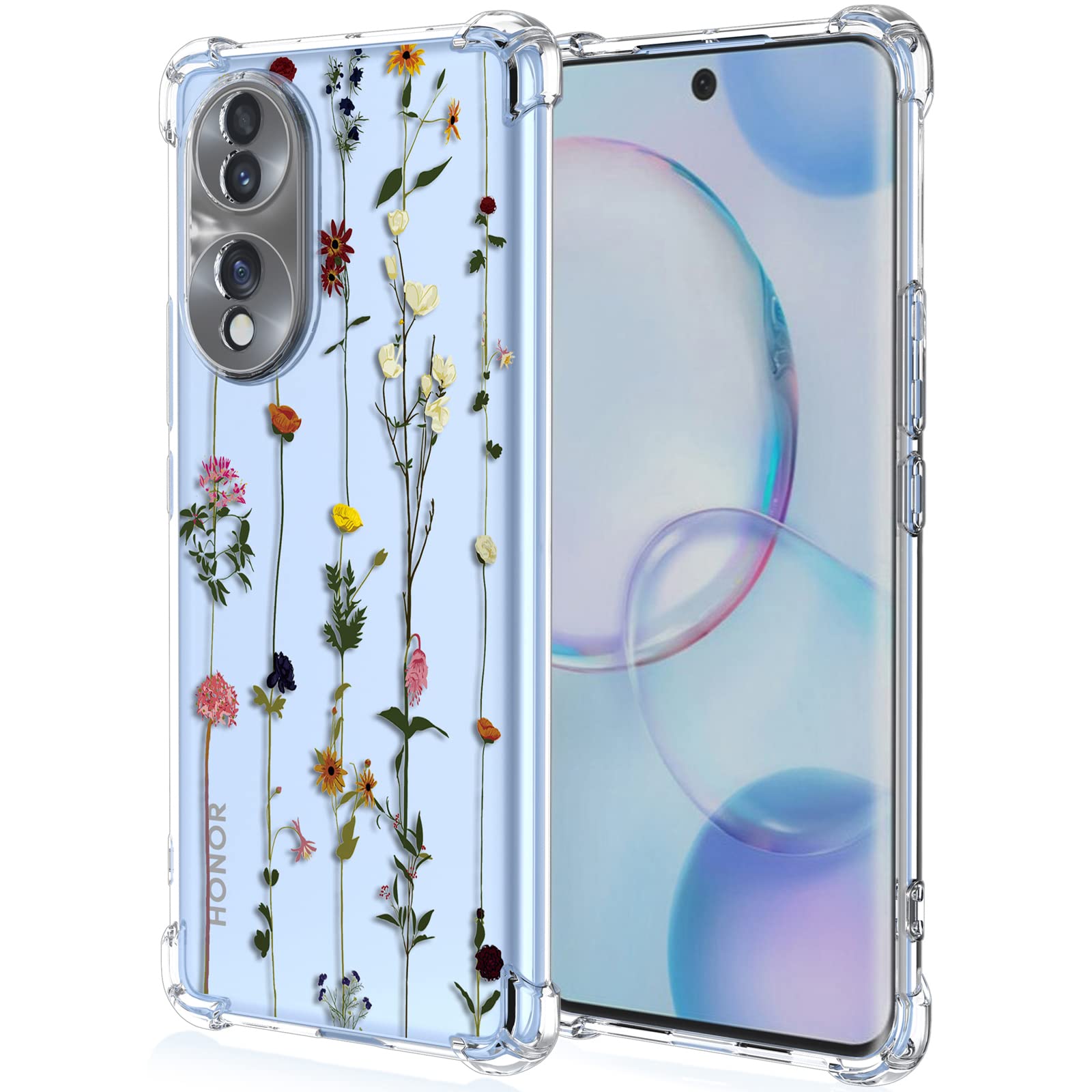 XINYEXIN Case for Honor 70 5G (6.67"), Painting Flower Pattern Clear Case Soft TPU Silicone Case Slim Shockproof Bumper Girl Women Phone Cover - Gardening