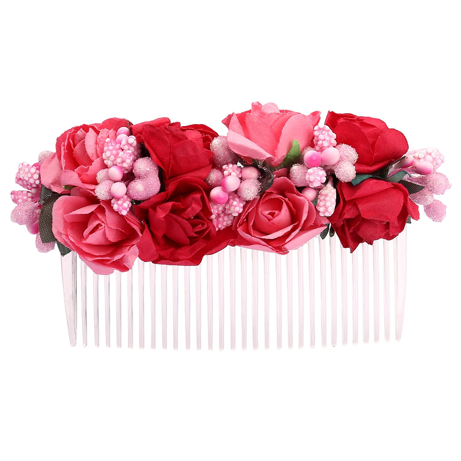 sanjog girl's flower comb clip (red, free size, vs101984)