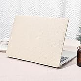 Seorsok Compatible with MacBook Air 13 Inch Case 2022-2018 Release A1932 A2179 M1 A2337 Touch ID,Elegant Leather Plastic Hard Shell Case with Keyboard Cover,Beige Woven Fabric No Logo Cutout Design