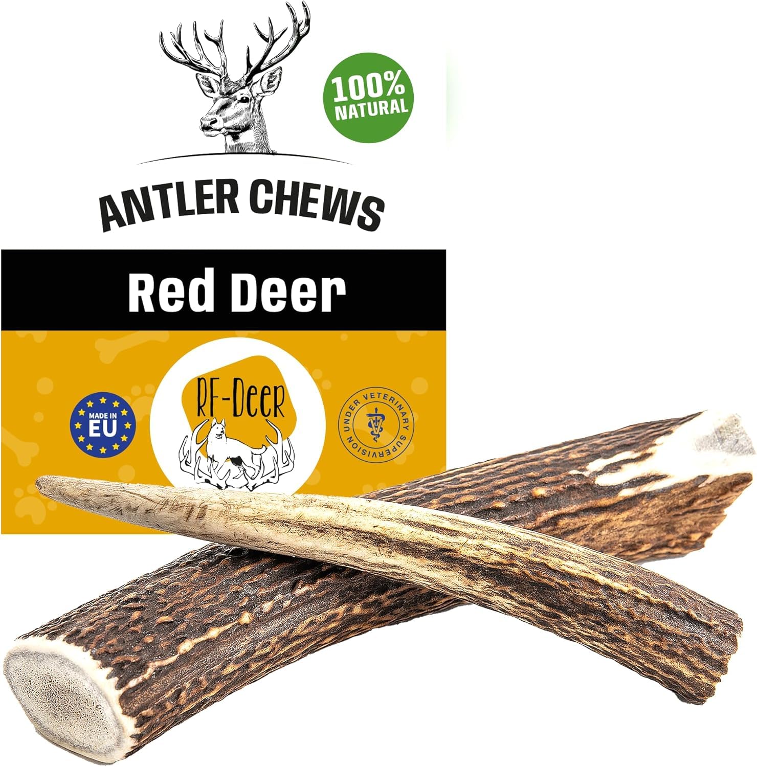 RF-Deer Antlers for dogs HARD Size XXL PLUS - 1 piece - Natural Deer Antler, Long Lasting Chew Treat, Naturally Shed, Enjoyment and Dental Care and Health for your dog, Chews Toys, Sustainable